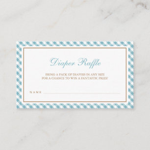 Light Blue Gingham Boy Baby Shower Diaper Raffle Enclosure Card
