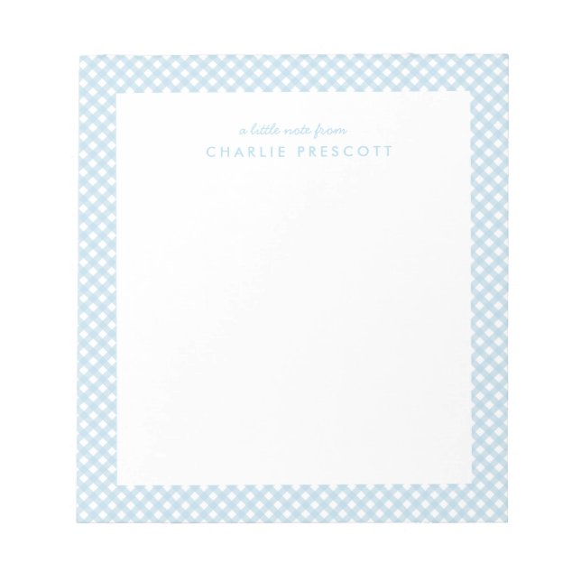 Light blue gingham cute simple personalised notepad (Front)