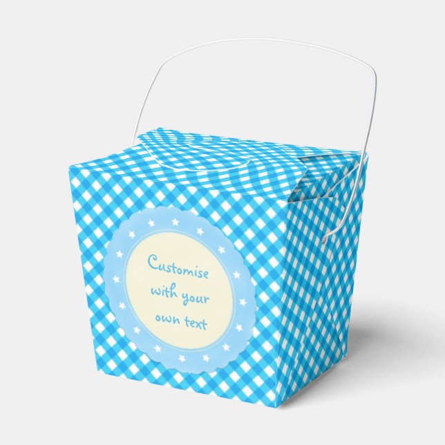 Light Blue Gingham Fancy Custom Favour Box (Front Side)