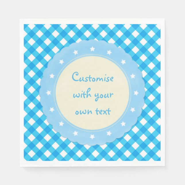 Light Blue Gingham Fancy Custom Napkin (Front)