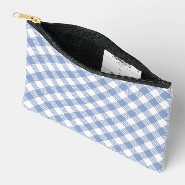 Light Blue Gingham Pattern Classic Chequered Print Accessory Pouch (Open)