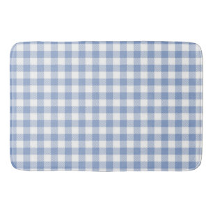 Light Blue Gingham Pattern Classic Chequered Print Bath Mat