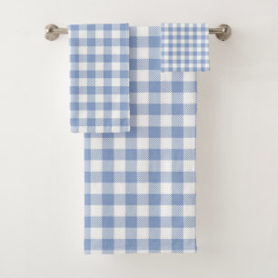 Light Blue Gingham Pattern Classic Chequered Print Bath Towel Set
