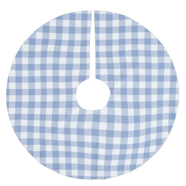 Light Blue Gingham Pattern Classic Chequered Print Brushed Polyester Tree Skirt (Front)