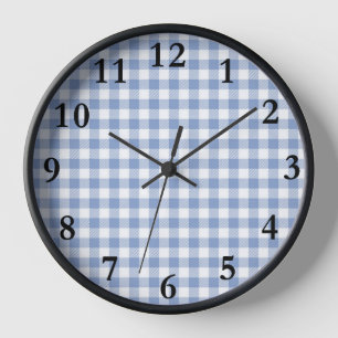 Light Blue Gingham Pattern Classic Chequered Print Clock