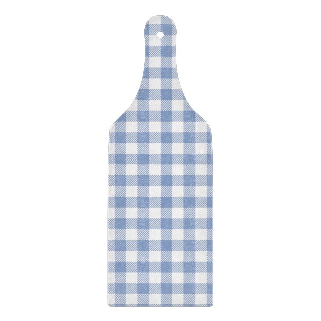 Light Blue Gingham Pattern Classic Chequered Print Cutting Board (Front)