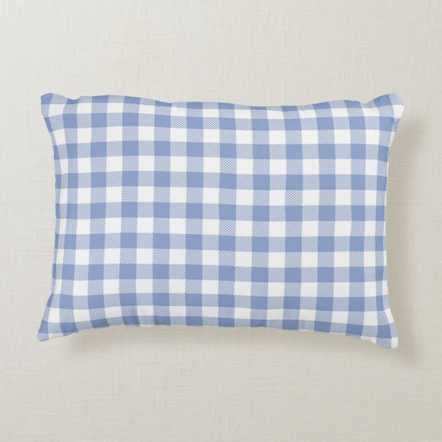 Light Blue Gingham Pattern Classic Chequered Print Decorative Cushion (Back)