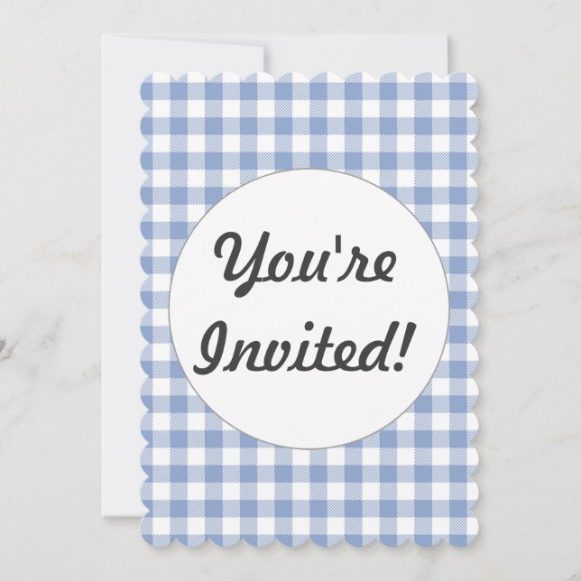 Light Blue Gingham Pattern Classic Chequered Print Invitation (Front)