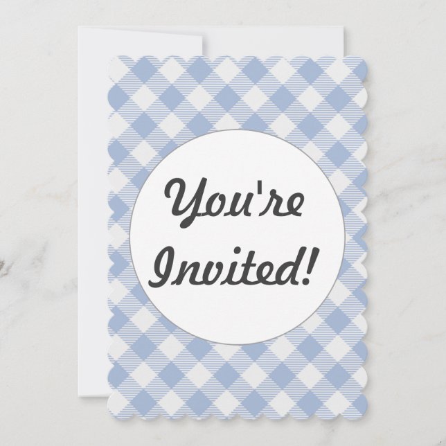 Light Blue Gingham Pattern Classic Chequered Print Invitation (Front)