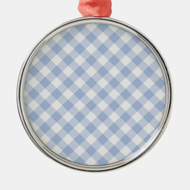 Light Blue Gingham Pattern Classic Chequered Print Metal Tree Decoration (Front)