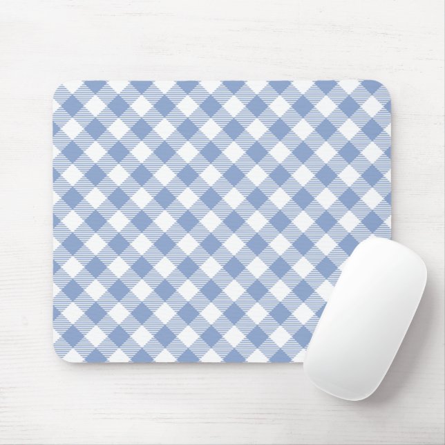 Light Blue Gingham Pattern Classic Chequered Print Mouse Mat (With Mouse)