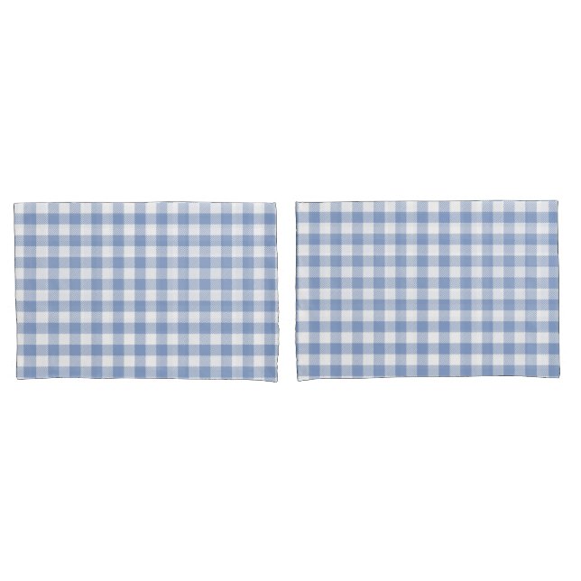 Light Blue Gingham Pattern Classic Chequered Print Pillowcase (Front-Set)
