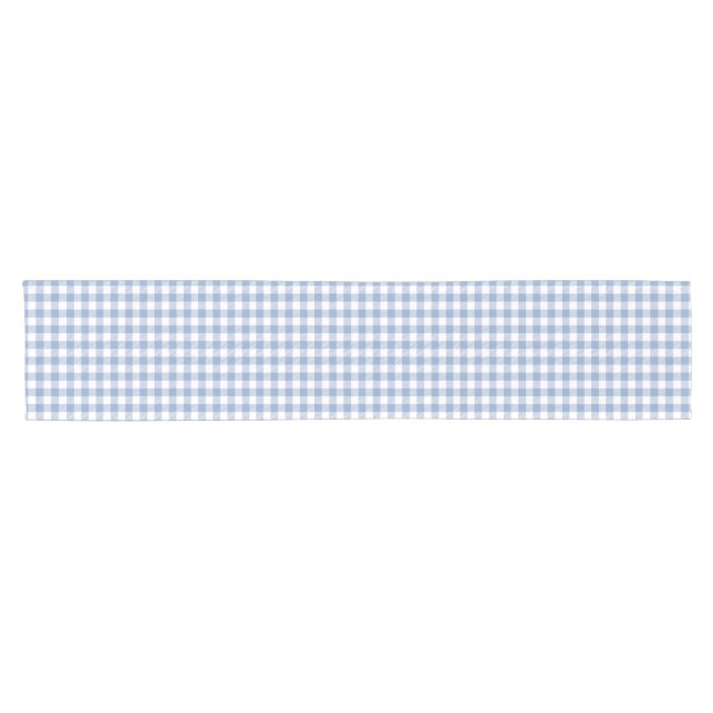 Light Blue Gingham Pattern Classic Chequered Print Short Table Runner (Horizontal)