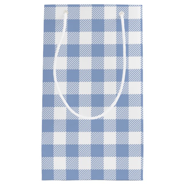 Light Blue Gingham Pattern Classic Chequered Print Small Gift Bag (Front)
