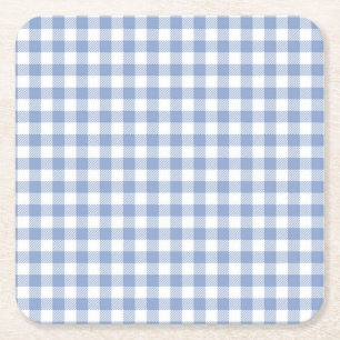 Light Blue Gingham Pattern Classic Chequered Print Square Paper Coaster
