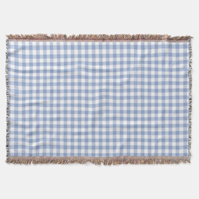 Light Blue Gingham Pattern Classic Chequered Print Throw Blanket (Front)