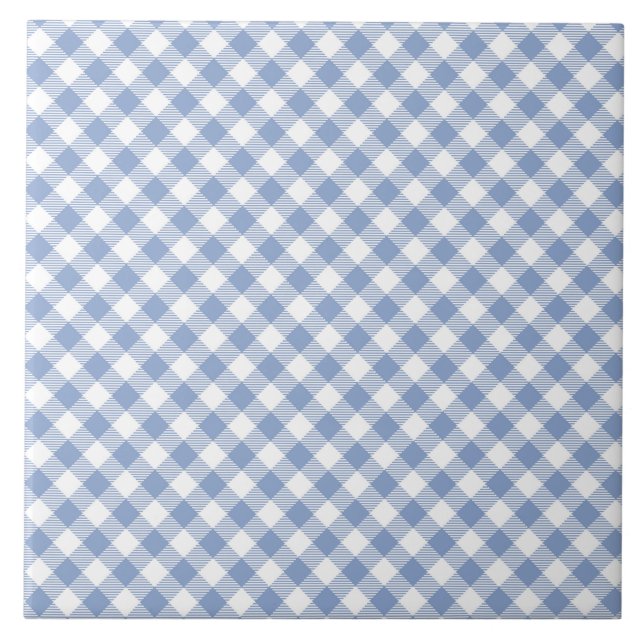 Light Blue Gingham Pattern Classic Chequered Print Tile (Front)