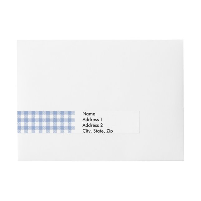 Light Blue Gingham Pattern Classic Chequered Print Wraparound Address Label (Front)