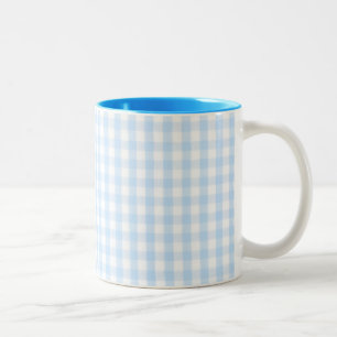 Light blue gingham pattern Two-Tone coffee mug
