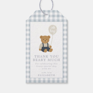 Light Blue Gingham Teddy Bear Baby shower Gift Tags