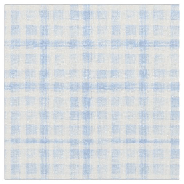 Light Blue Gingham Watercolor Fabric (Close Up)