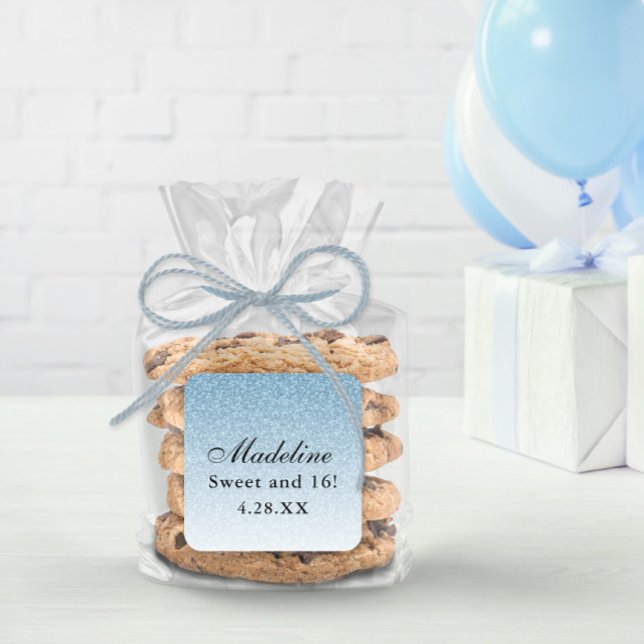 Light Blue Glam Glitter Personalised Square Sticker (Creator Uploaded)