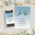 Light Blue Glam Glitter Sweet 16 Invitation<br><div class="desc">This beautiful invitation features faux light blue glitter and your custom text.  Use the template form the add your information.  Change the font or add more text using the Customise It feature.</div>