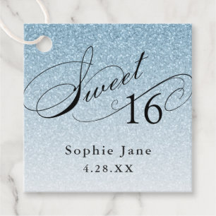 Light Blue Glam Glitter Sweet 16 Personalised Favour Tags