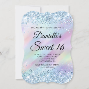 Light Blue Glitter Aqua Purple Holograph Sweet 16 Invitation