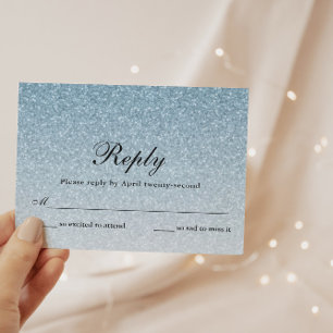 Light Blue Glitter Glam Personalised Reply Card