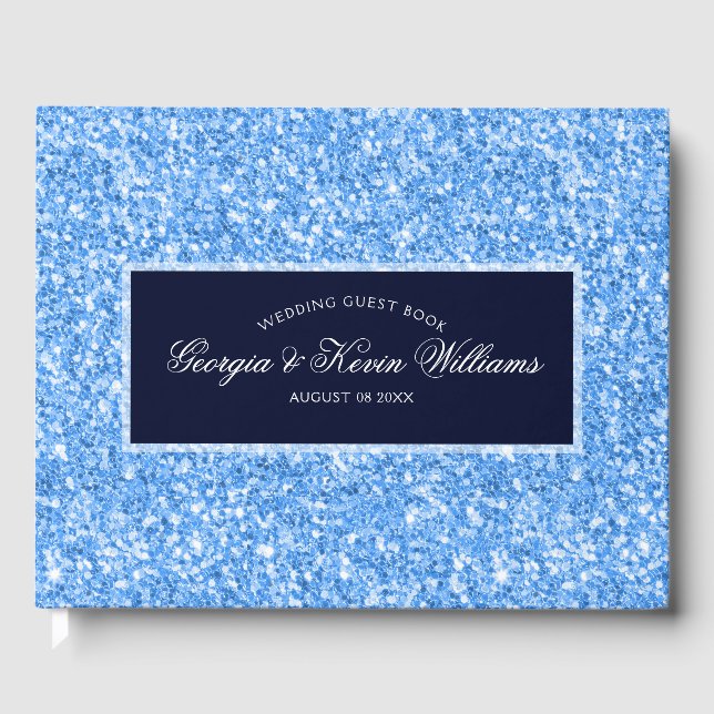 Light Blue Glitter Pattern & Dark Blue Guest Book (Front)