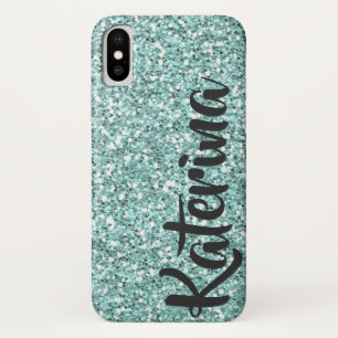 Light Blue Glitter Personalised with Your Name. iPhone X Case