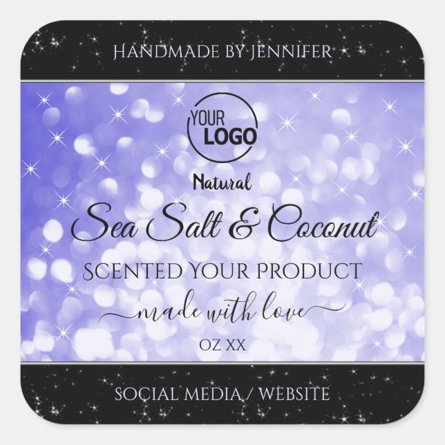 Light Blue Glitter Product Packaging Logo Labels (Front)