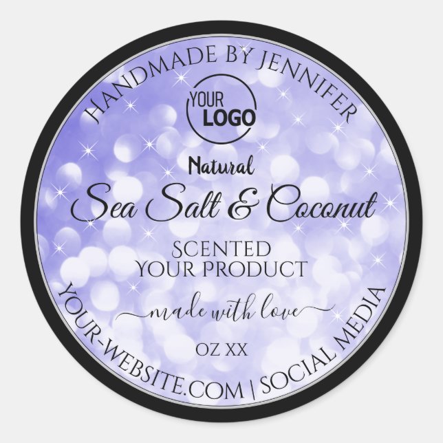 Light Blue Glitter Product Packaging Logo Labels (Front)