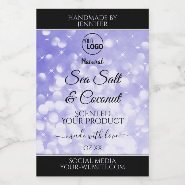 Light Blue Glitter Product Packaging Logo Labels (Single Label)