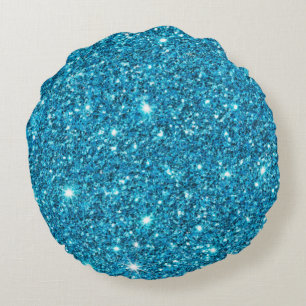 Light Blue Glitter Round Throw Pillow