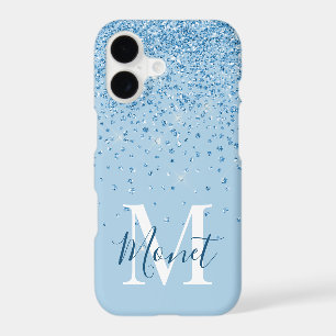 Light Blue Glitter Script Monogram Name