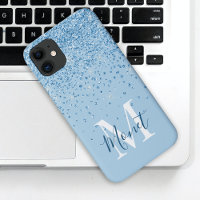 Light Blue Glitter Script Monogram Name