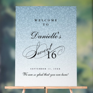 Light Blue Glitter Sweet 16 Personalised Welcome Acrylic Sign