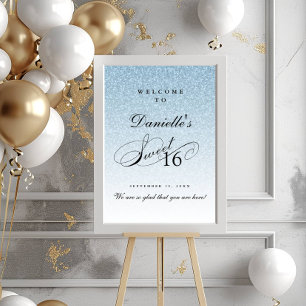 Light Blue Glitter Sweet 16 Personalised Welcome Poster