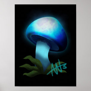 Light Blue Glowing Mushroom Poster
