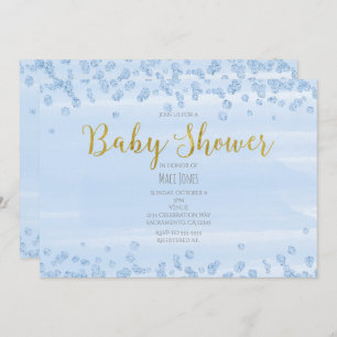 Light Blue & Gold Baby Shower Invitations