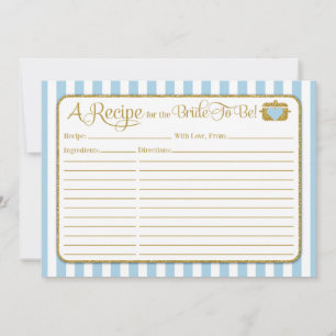 Light Blue Gold Bridal Shower Recipe Card