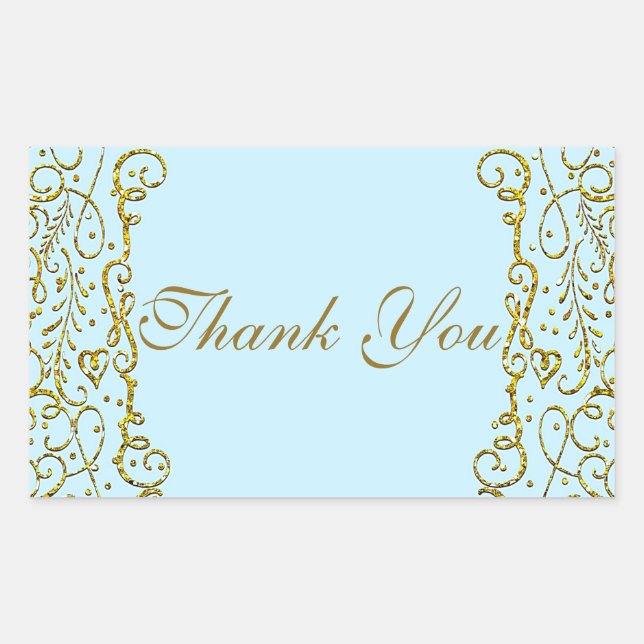 Light Blue Gold Castle PRINCESS PARTY Birthday Rectangular Sticker (Front)