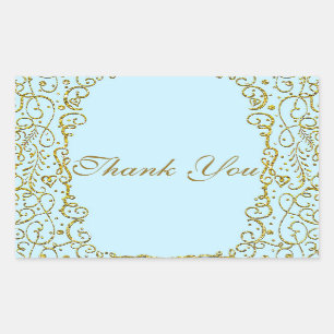 Light Blue Gold Castle PRINCESS PARTY Birthday Rectangular Sticker