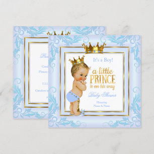 Light Blue Gold Crown Prince Baby Shower Blonde Invitation