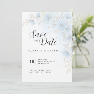 Light Blue Gold Floral Wedding Invitation