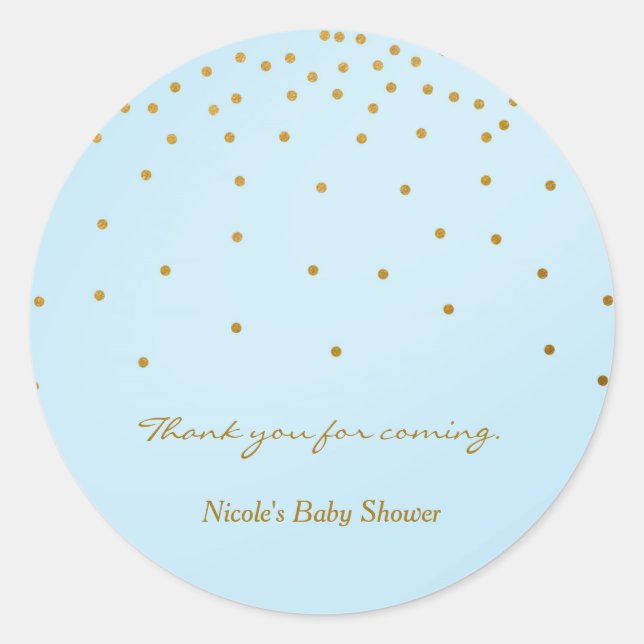 Light Blue & Gold Foil Dots Modern Favour Stickers (Front)