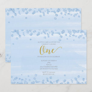 Light Blue & Gold ONE 1st Birthday Invitation