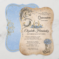 Light Blue Gold Quinceanera Rustic Horse Birthday